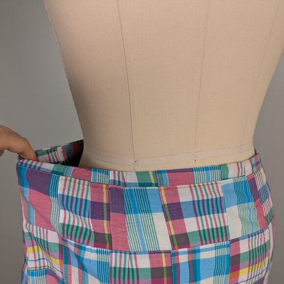 Talbots Madras Plaid Mini Skirt 10 Blue Pink Preppy Classic Patchwork NWT Summer - Picture 6 of 13